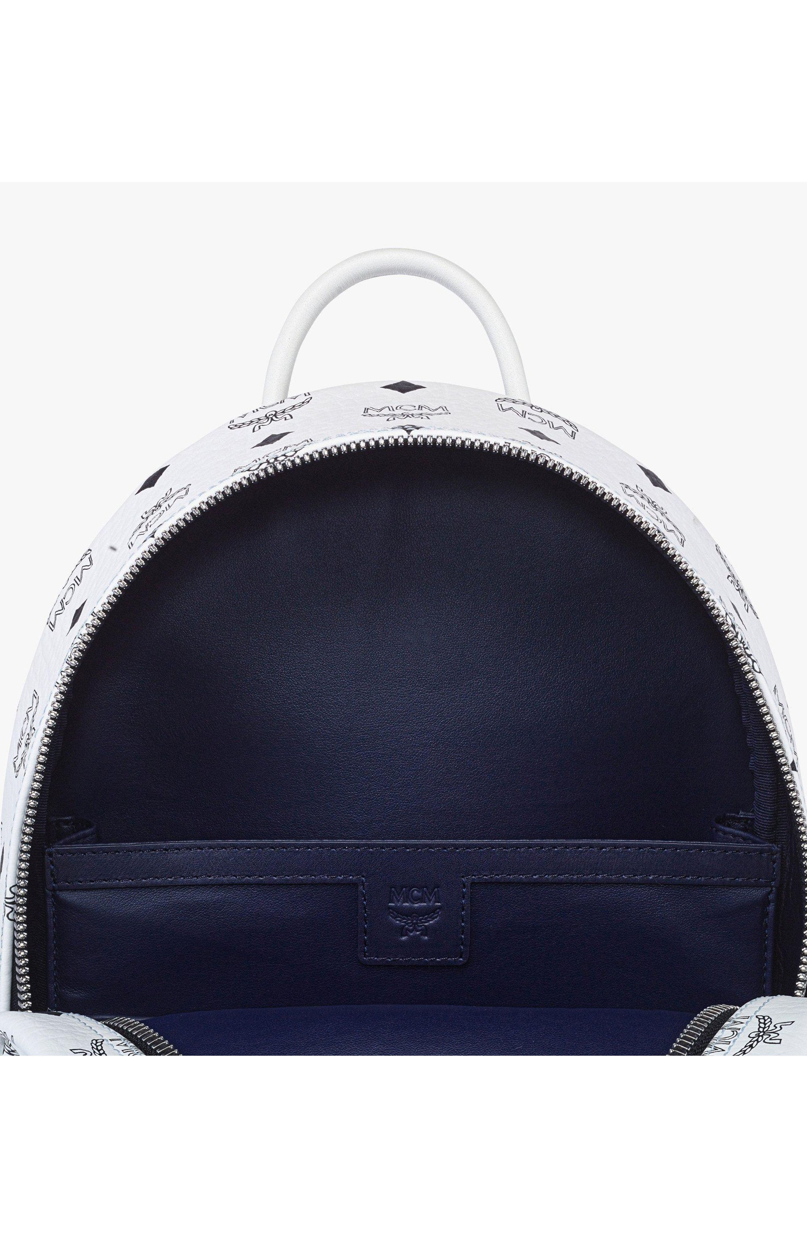 MCM Stark Side Studs Backpack in Visetos, Alternate, color, White