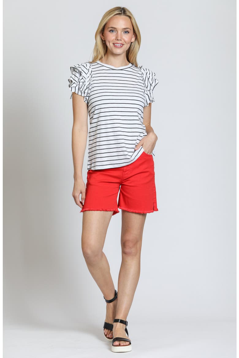 Fray Hem Cutoff Denim Shorts, Alternate, color, ROCCO RED