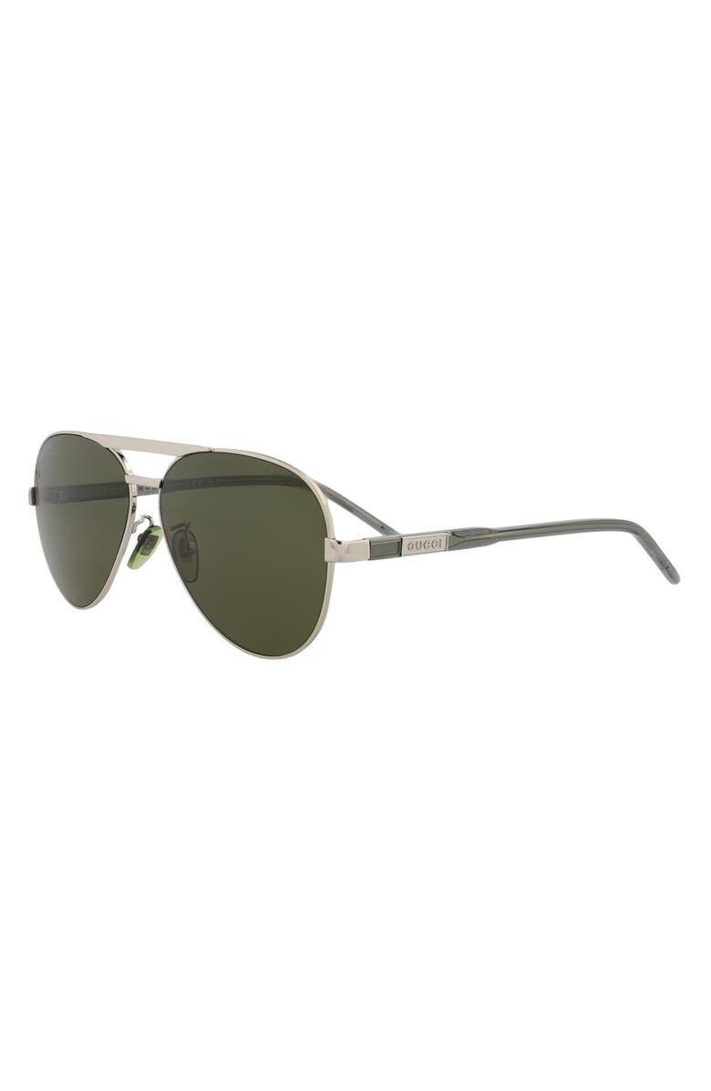 Gucci 60mm Aviator Sunglasses, Alternate, color, Silver Grey Green