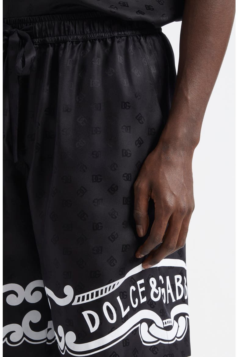 Logo Jacquard Bandana Print Silk Shorts, Alternate, color, N0000 NERO