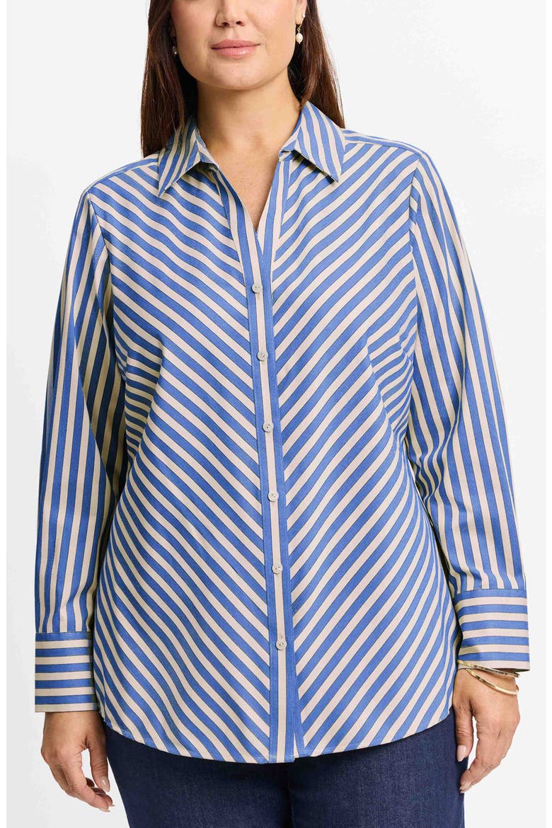 Mary Neutral Stripe Stretch Button-Up Shirt, Main, color, BLUE