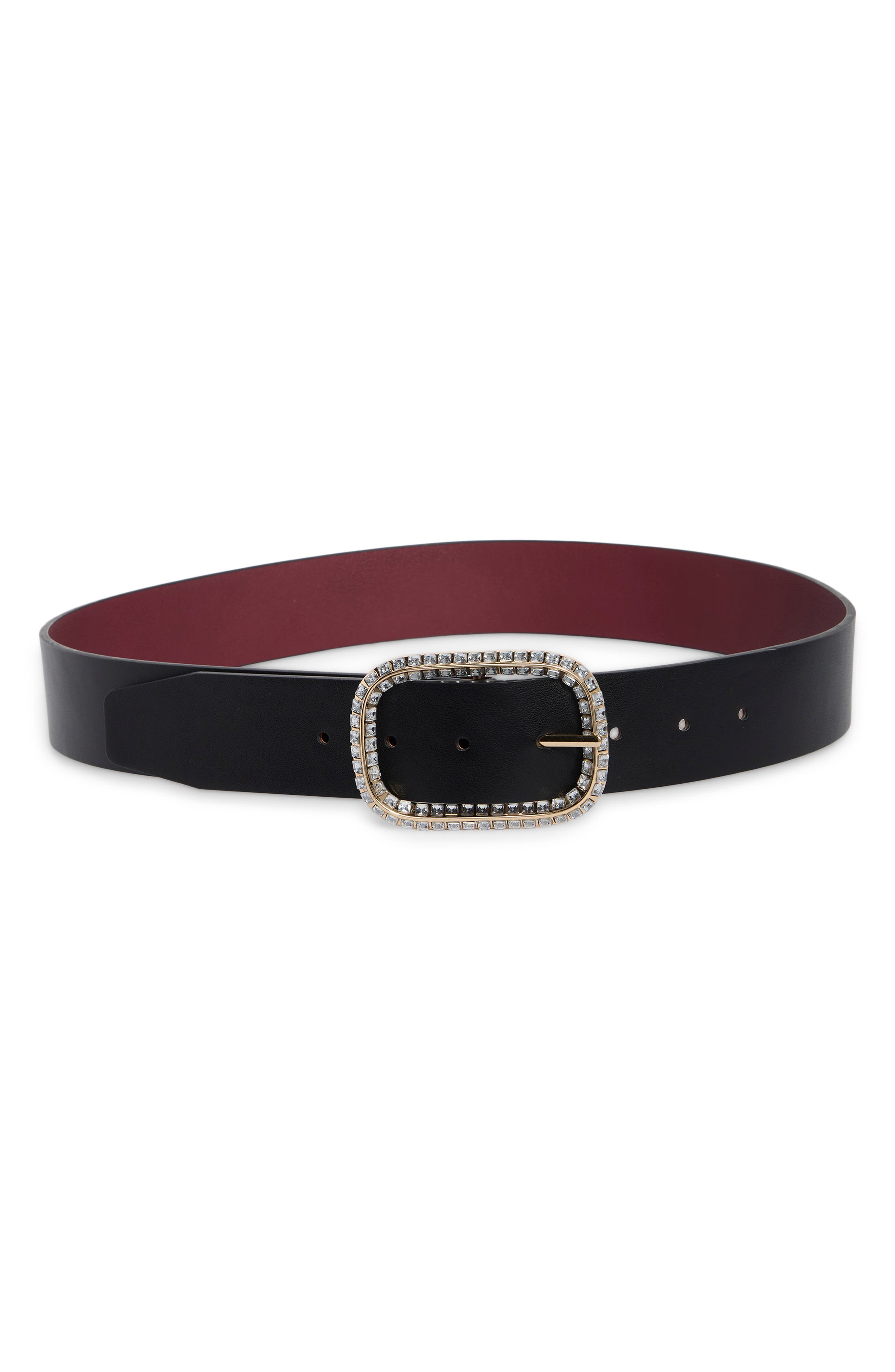 Steve Madden Rhinestone Buckle Faux Leather Belt