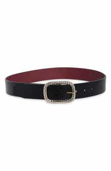 Steve Madden Rhinestone Buckle Faux Leather Belt