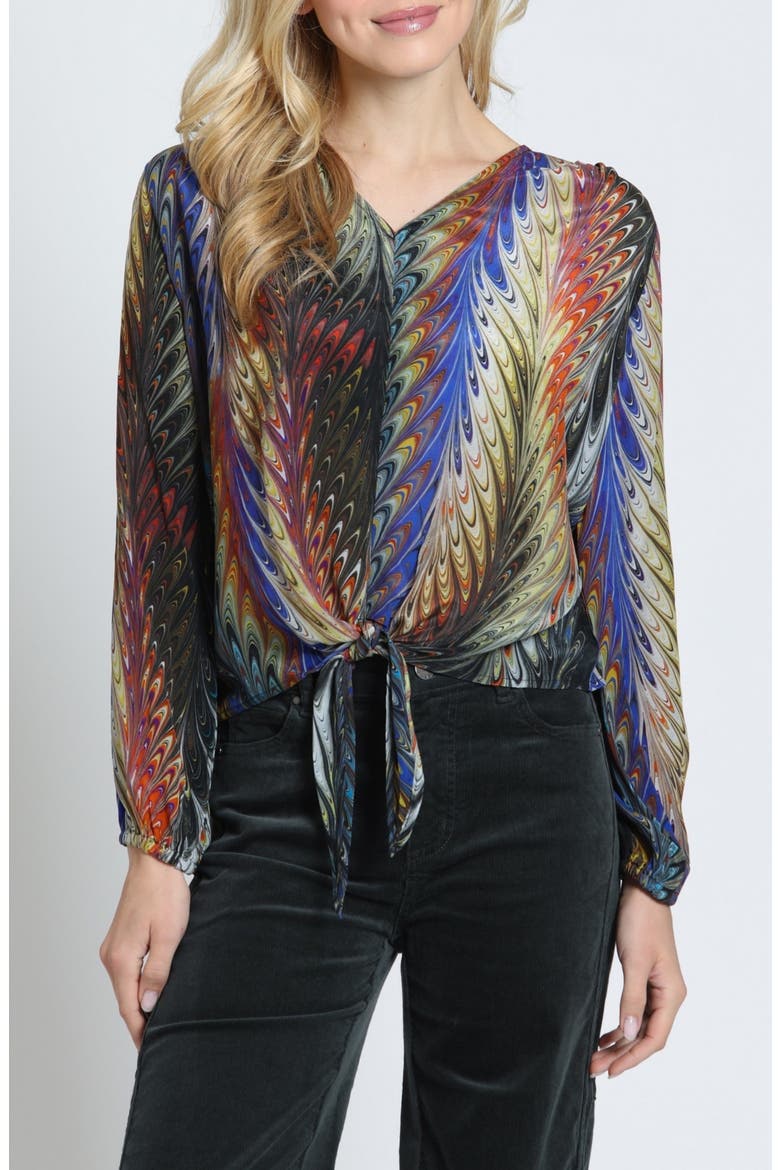 Print V-Neck Tie Front Top, Main, color, PRISMATIC HARVEST