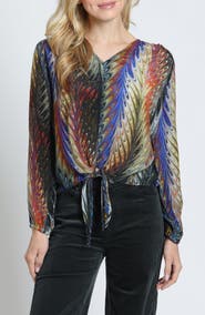 APNY Print V-Neck Tie Front Top