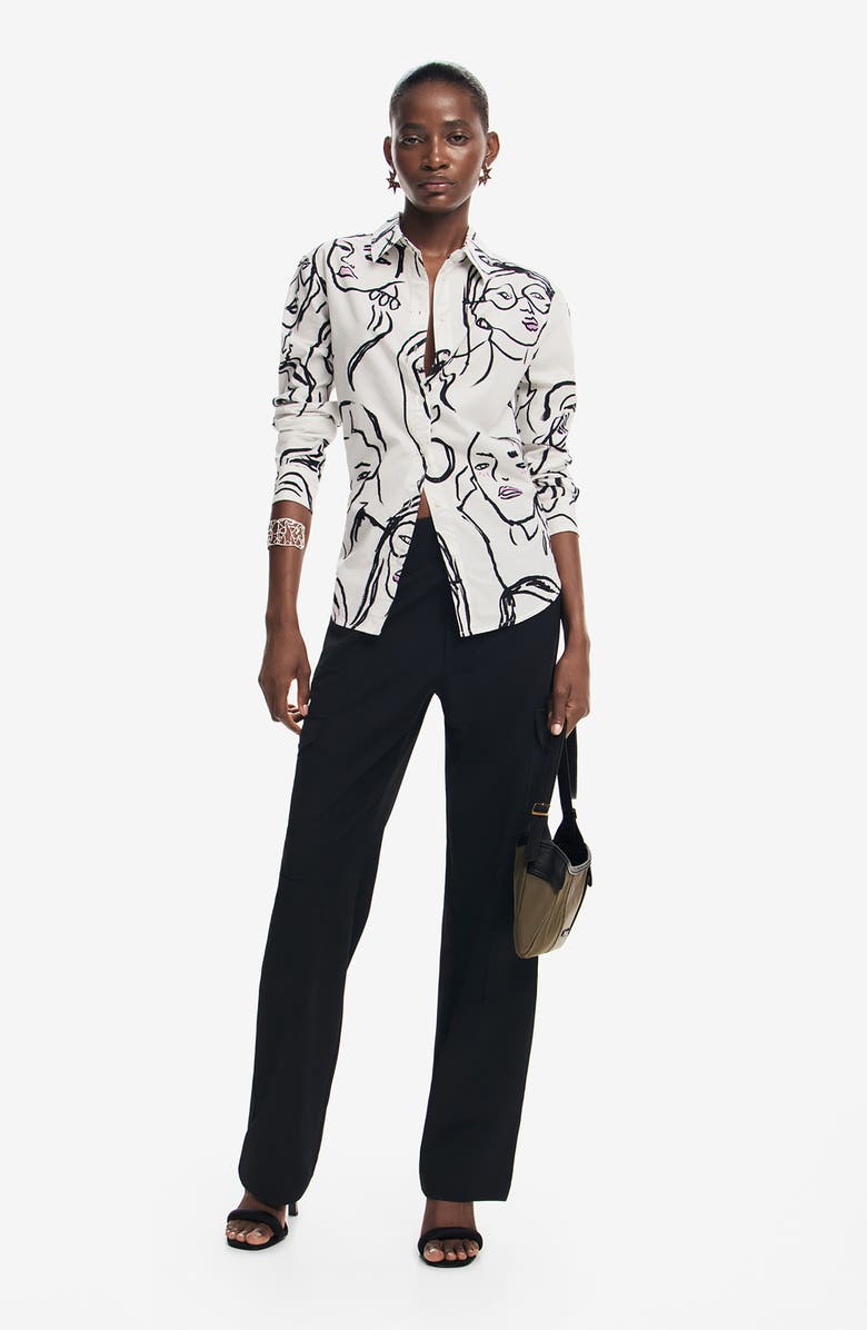 Desigual Faces Long Sleeve Button-Up Shirt, Alternate, color,