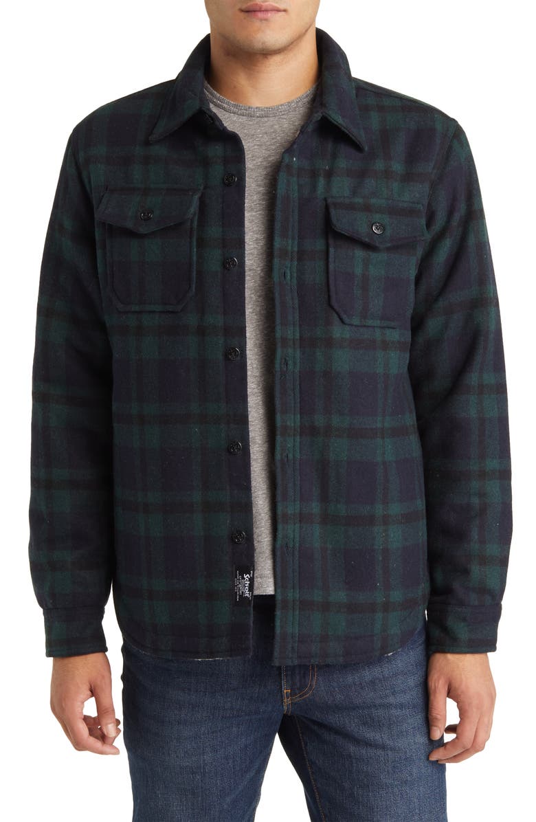 Schott NYC Plaid Wool Blend Shirt Jacket, Main, color, 