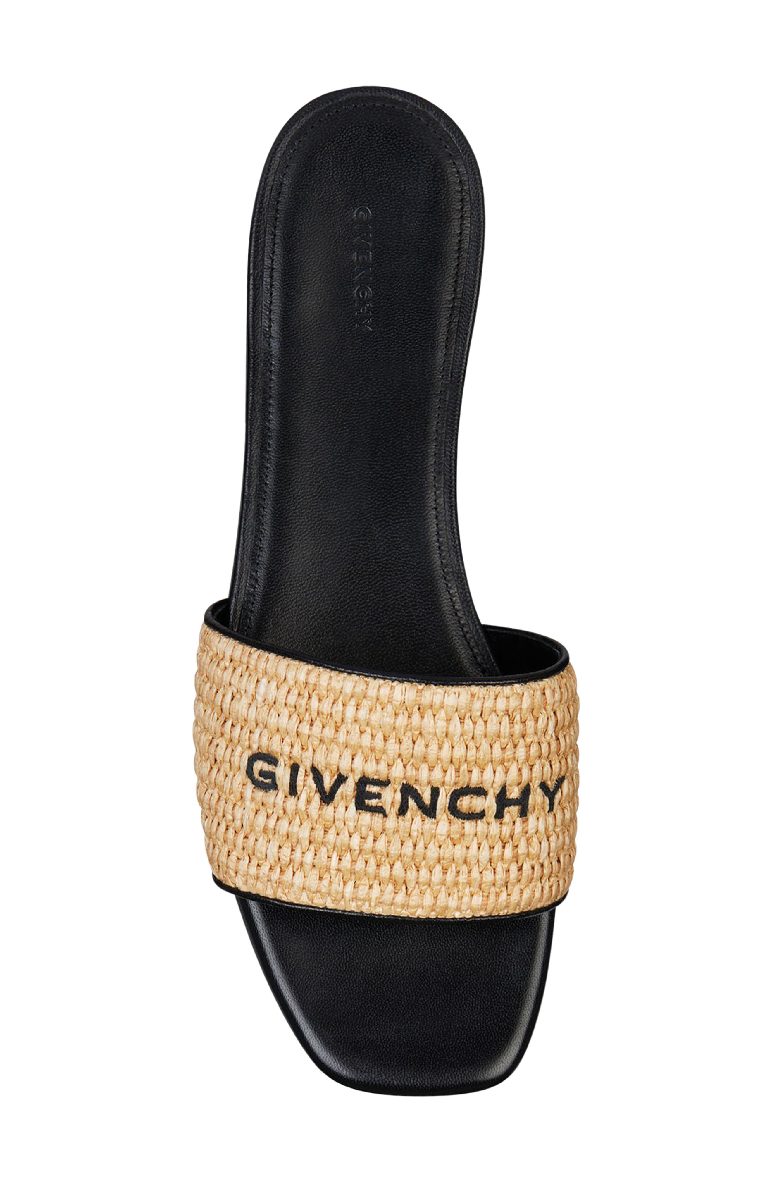 Logo Raffia Flat Slide Sandal, Alternate, color, BEIGE/ BLACK