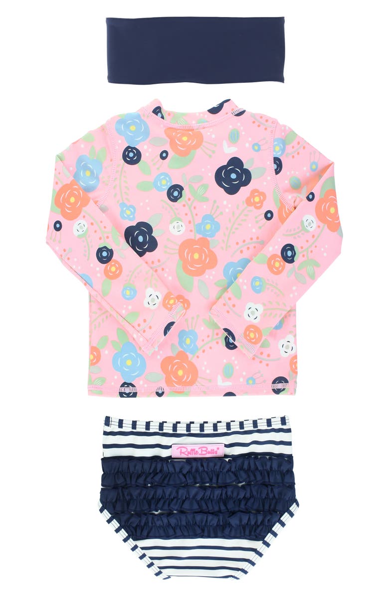 RuffleButts Two-Piece Rashguard Swimsuit & Headband Set, Alternate, color, 