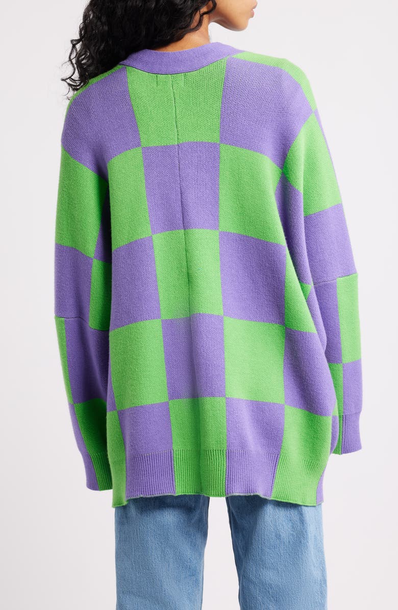 Dressed in Lala Love You Oversize Checkered Cardigan, Alternate, color, Lavender-Green