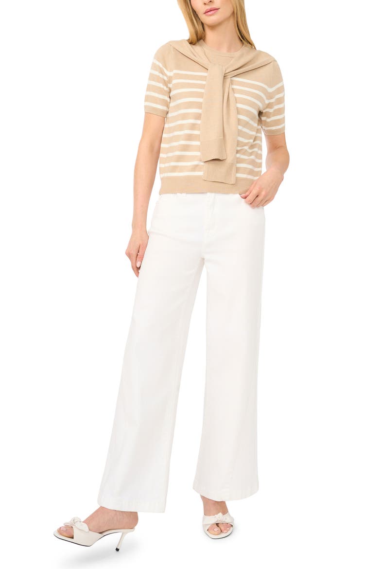 Stripe Shoulder Wrap Short Sleeve Sweater, Alternate, color, MALTED TAUPE