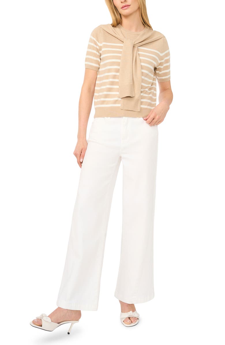 Halogen<sup>®</sup> Stripe Shoulder Wrap Short Sleeve Sweater, Alternate, color, Malted Taupe