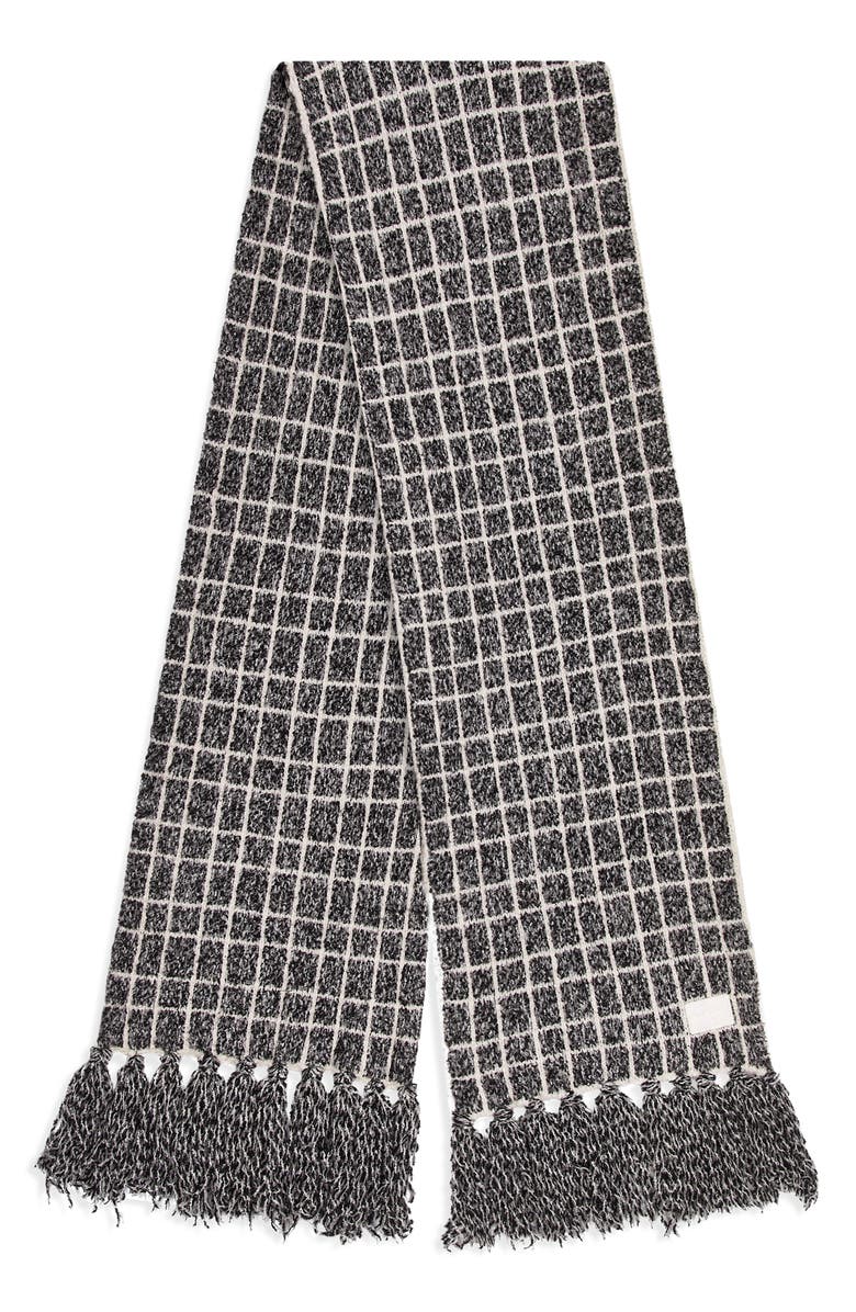 Varley Lindsey Check Bouclé Knit Scarf, Main, color, Charcoal