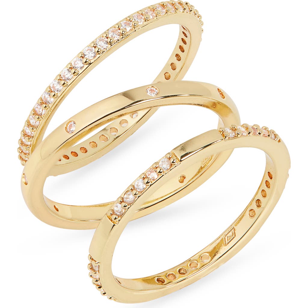 Nordstrom Rack Set Of 3 Cubic Zirconia Inset Stacking Band Rings In Gold