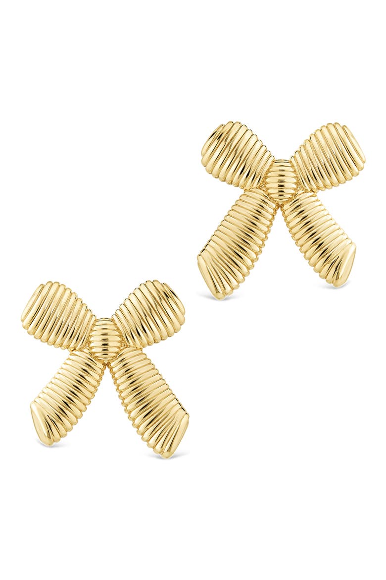 Ribbed Bow Stud Earrings, Alternate, color, GOLD