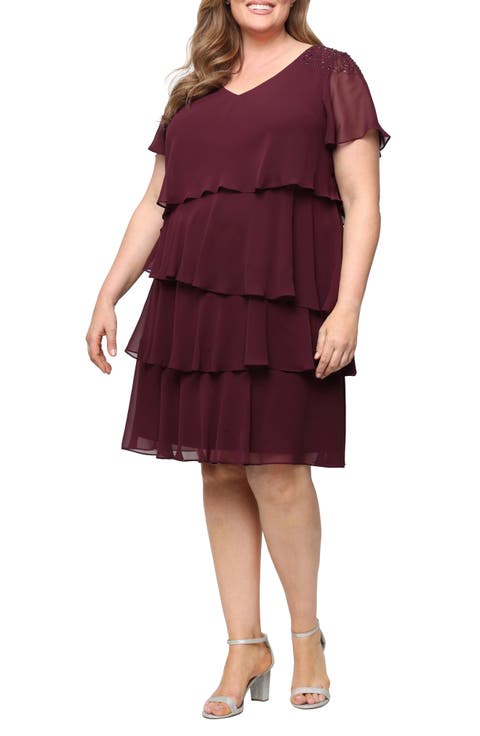 Beaded Tiered Chiffon Dress