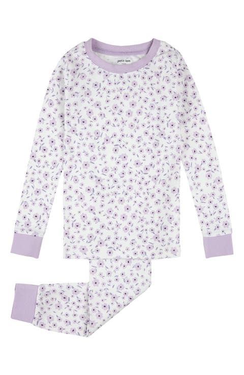 Kids' Lilac Print Fitted Two-Piece Organic Cotton Rib Pajamas (Toddler & Little Kid)