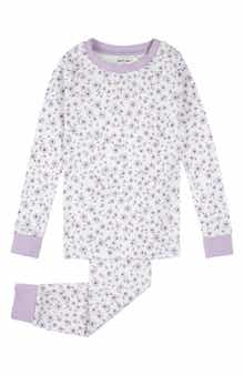 Petit Lem Kids' Lilac Print Fitted Two-Piece Organic Cotton Rib Pajamas
