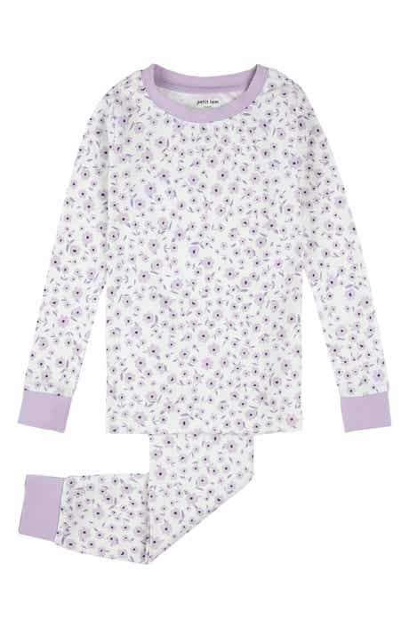 Petit Lem Kids' Lilac Print Fitted Two-Piece Organic Cotton Rib Pajamas
