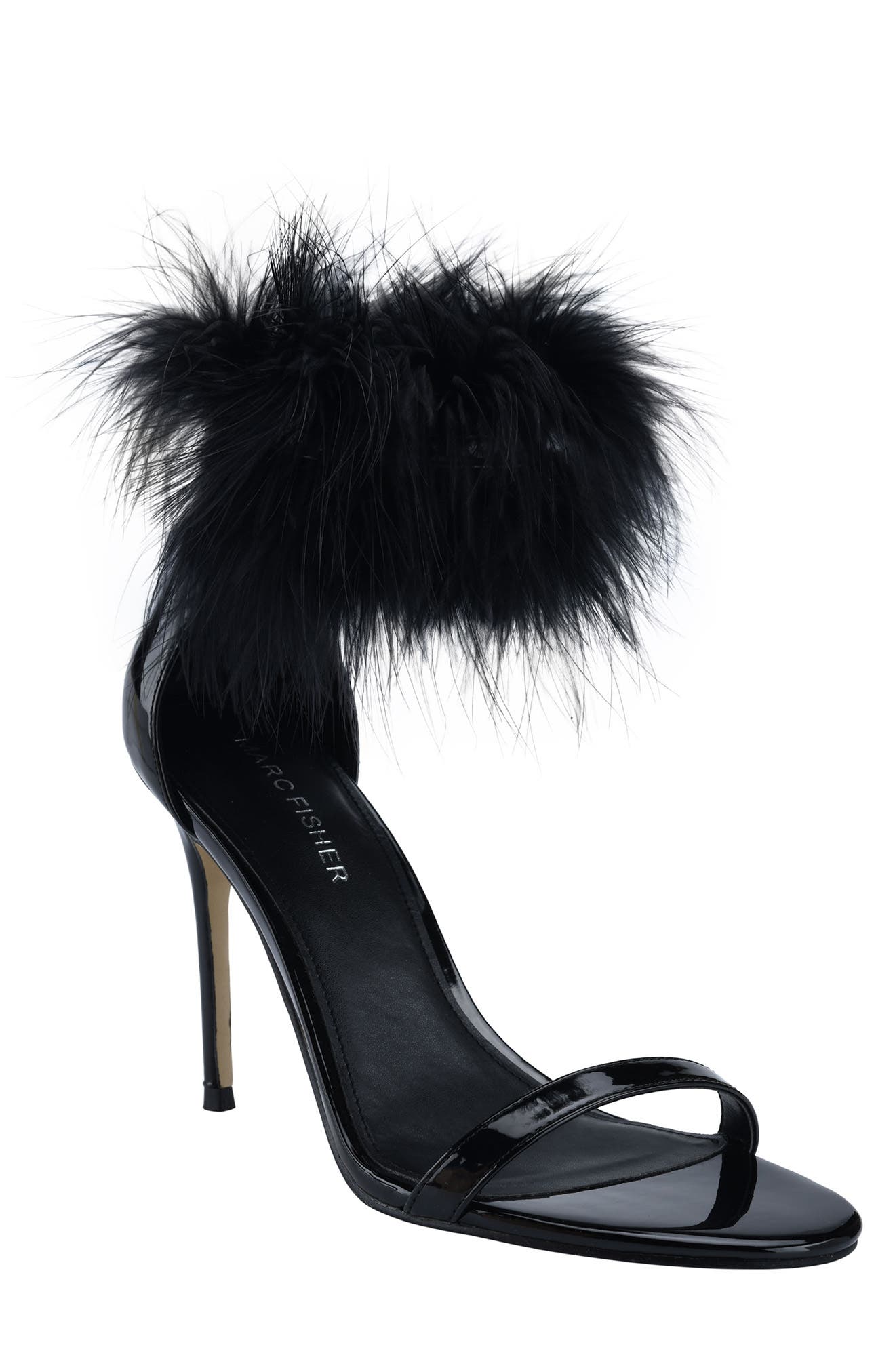 Marc Fisher Genivy Feather Ankle Strap Stiletto Sandal, Main, color, 