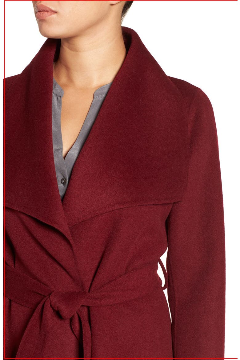 'Ella' Belted Double Face Wool Blend Wrap Coat, Alternate, color, BURGUNDY