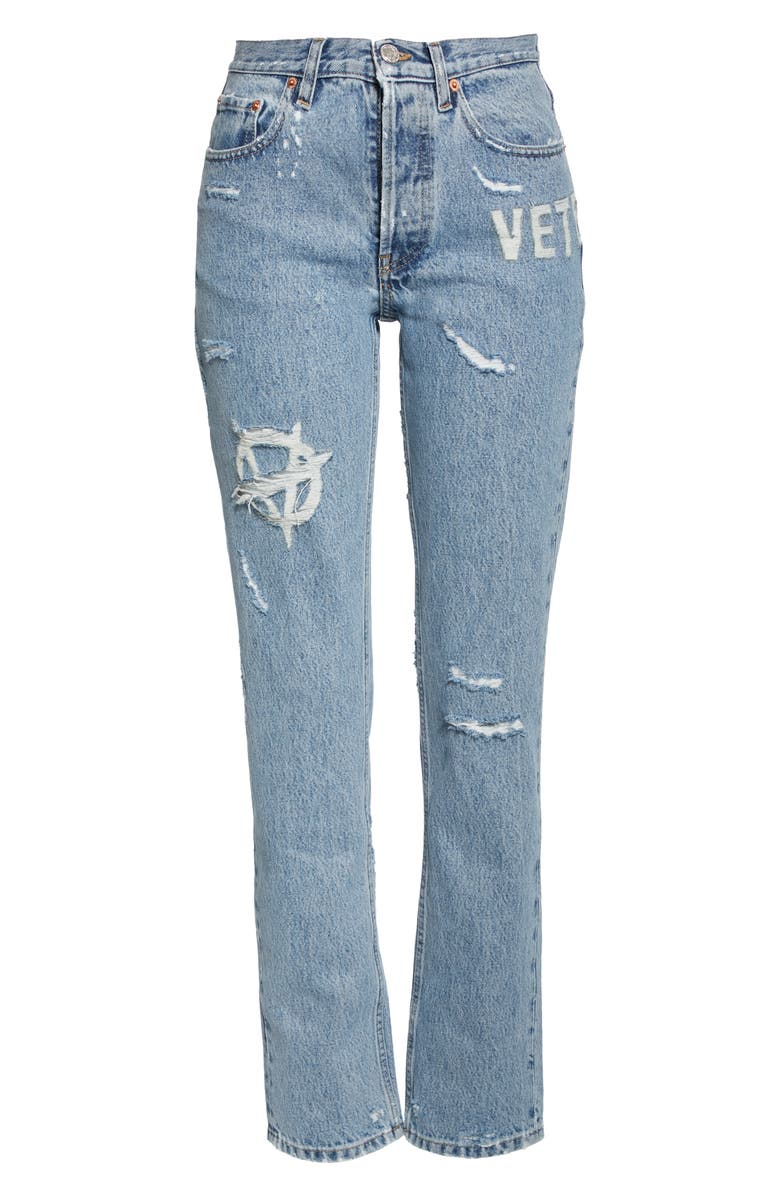 VETEMENTS Anarchy Ripped High Waist Slim Jeans, Alternate, color, 