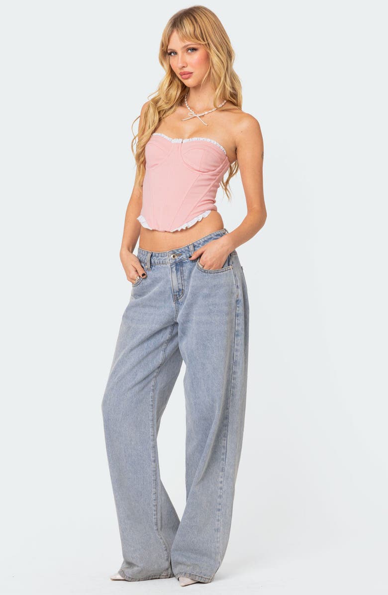 EDIKTED Tempting Texture Ruffle Hem Corset Top, Alternate, color,