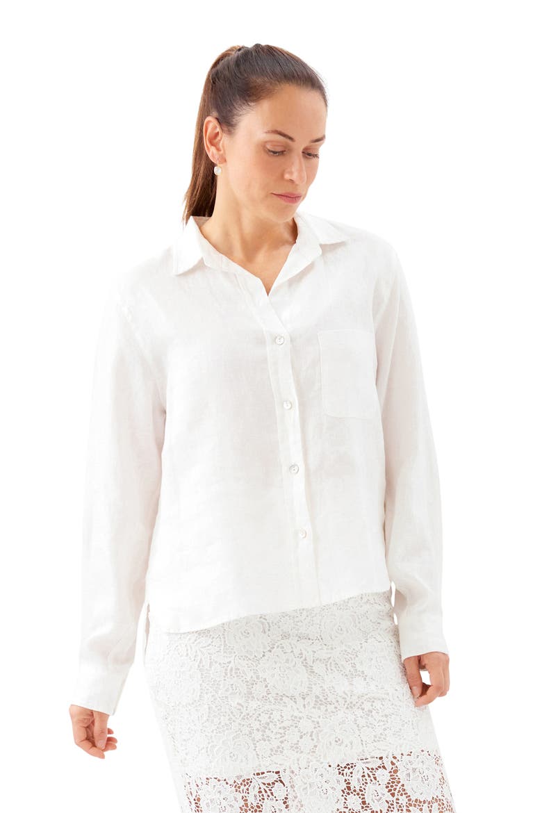 Linen Button-Up Shirt, Alternate, color, OFF WHITE