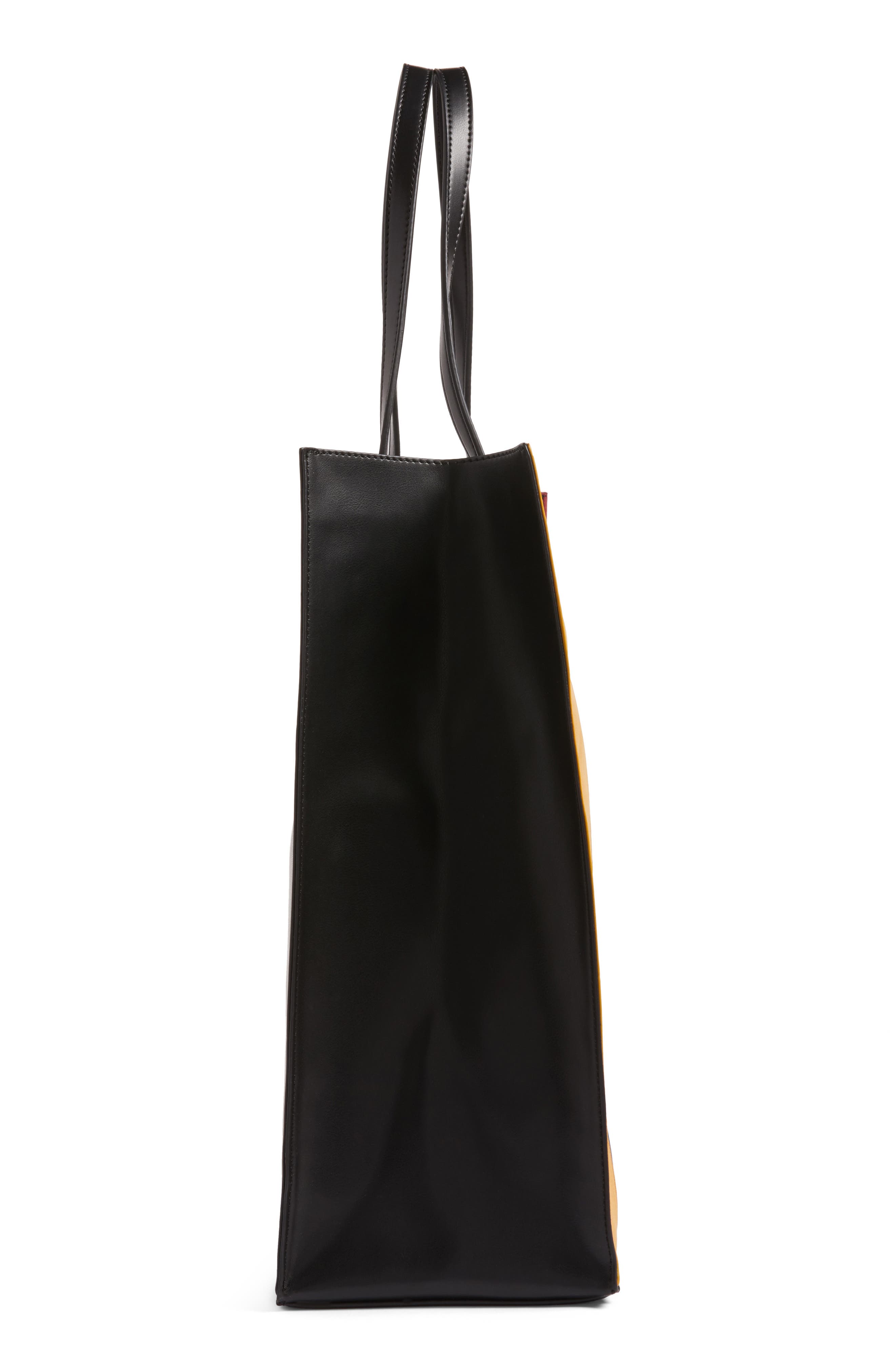 Stripe Faux Leather Tote, Alternate, color, BLACK