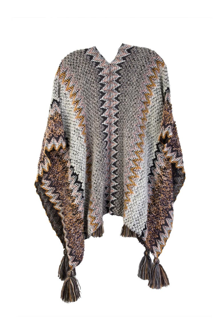 Multi Chevron Knit Fringe Duster, Alternate, color, GREY