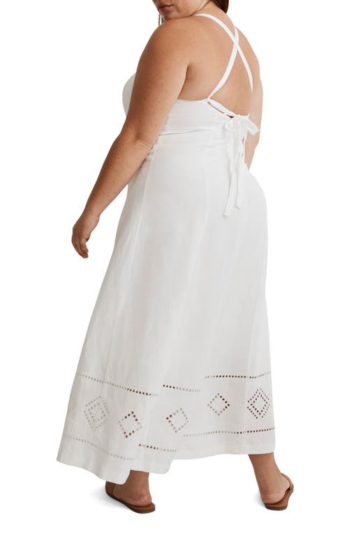 Madewell Tie Back Linen Blend Maxi Dress In Eyelet White