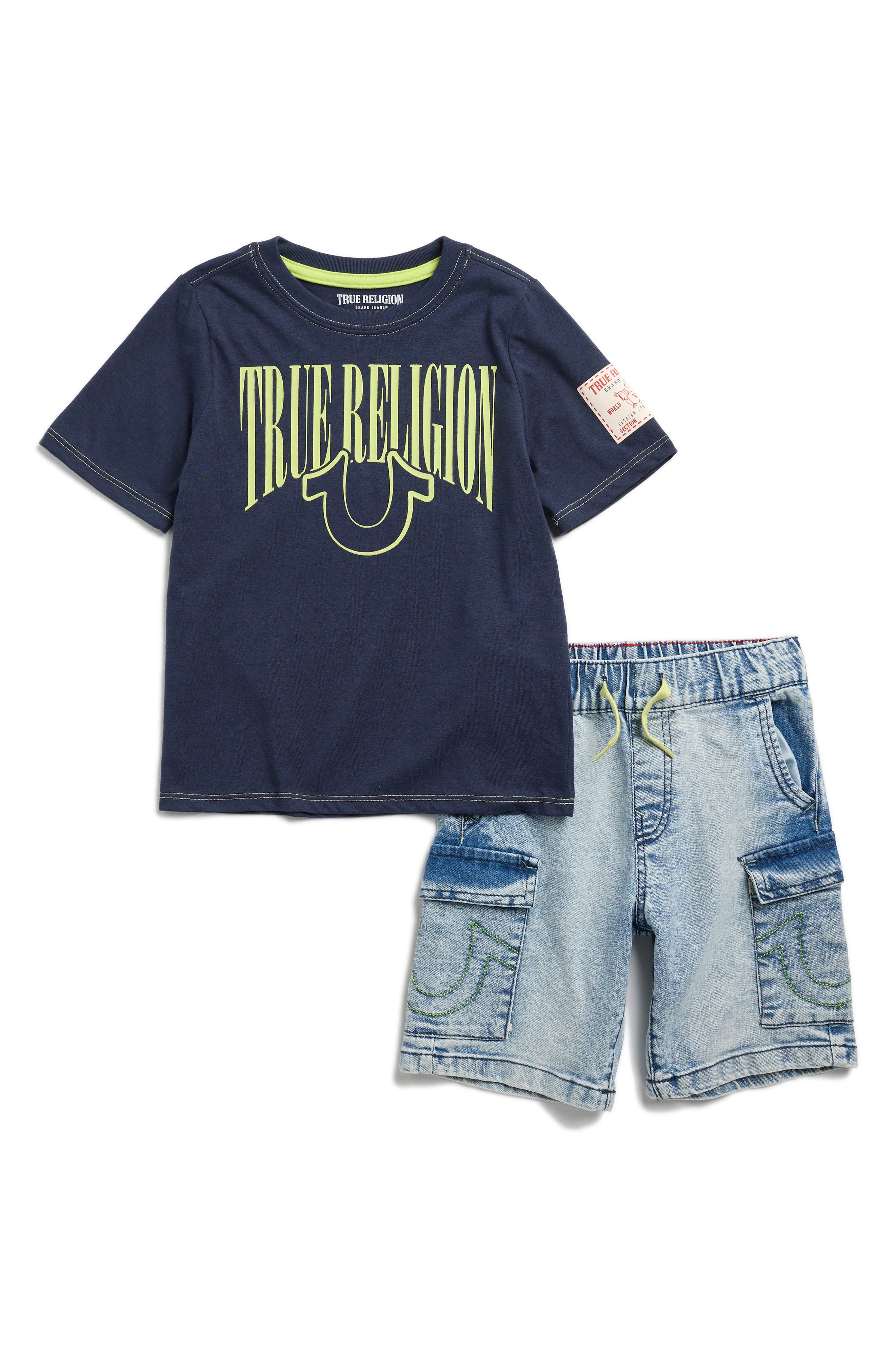True Religion Kids' Horseshoe Logo T-Shirt & Cargo Shorts Set (Men ...