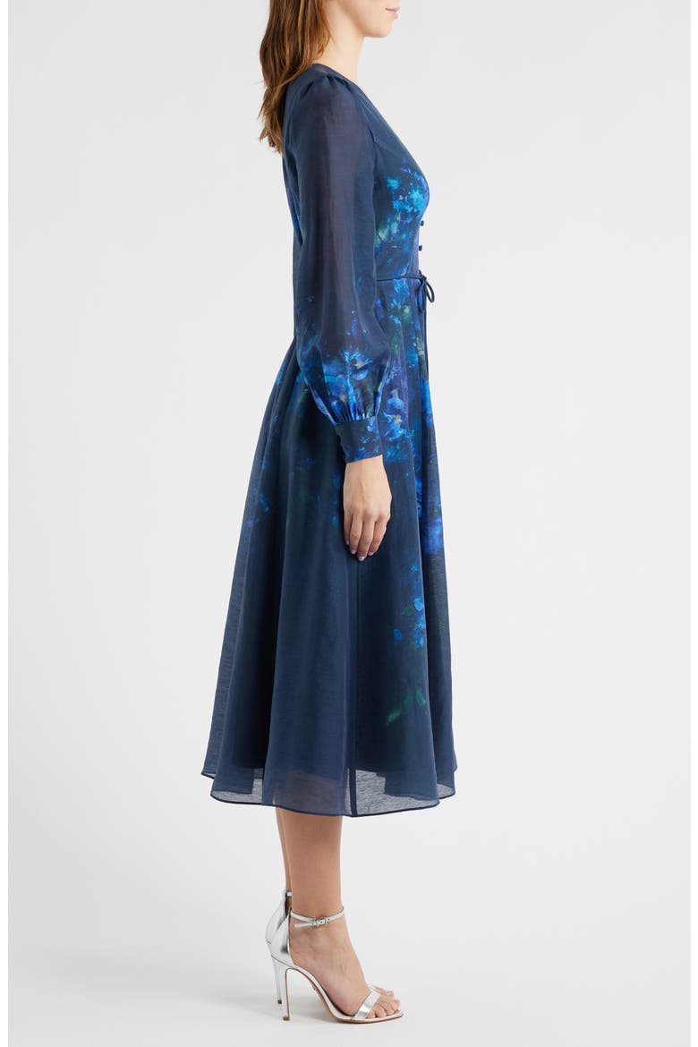 Kahlani Floral Print Long Sleeve Midi Dress, Alternate, color, NAVY FONTAINE FLORAL