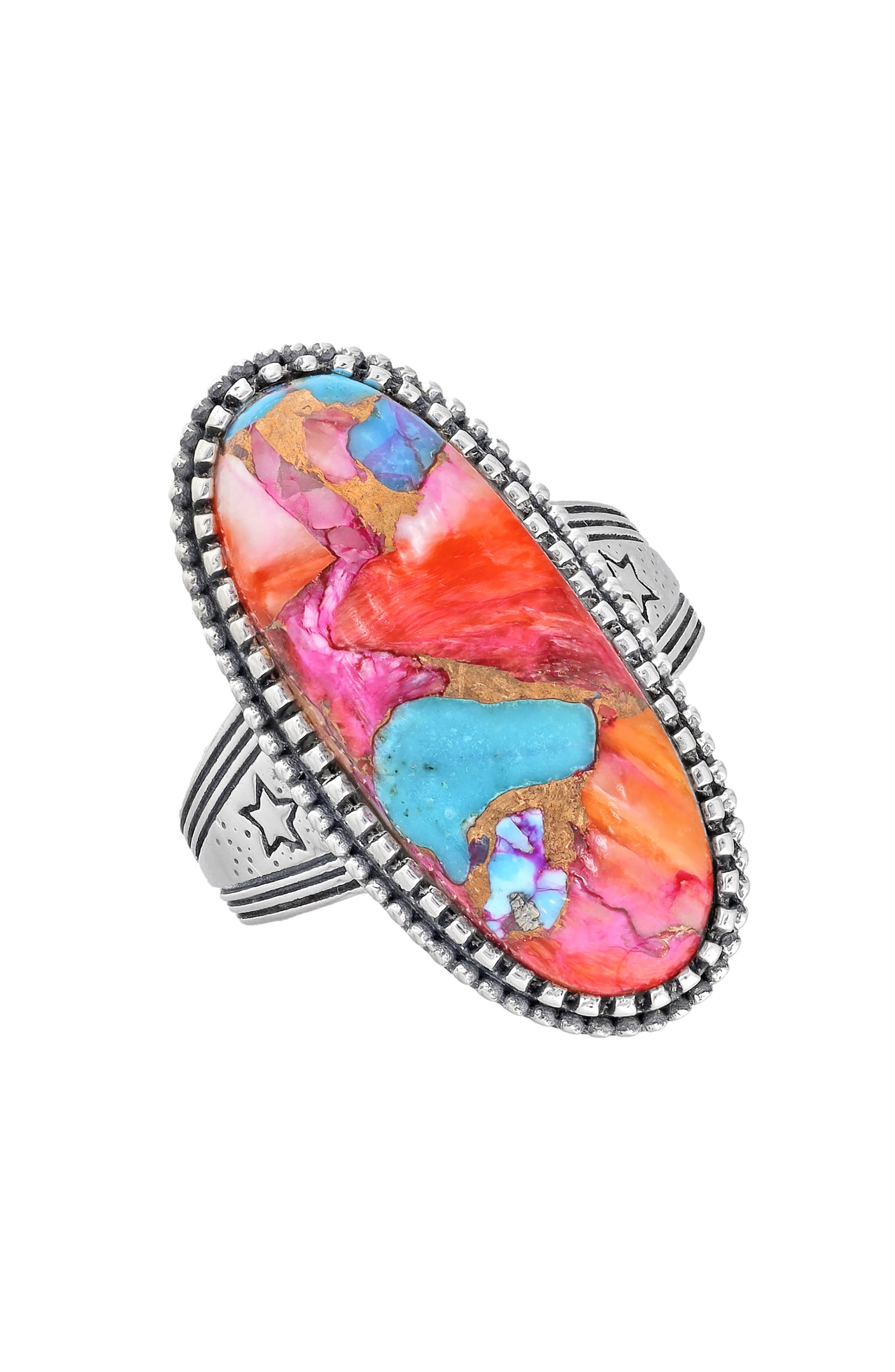 YS GEMS Oval Cut Pink Turquoise Ring