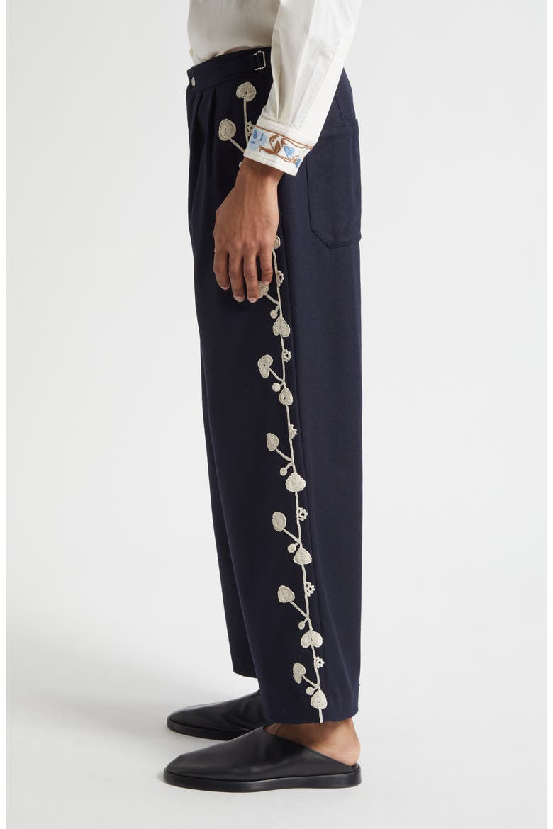 Snowdrop Appliqué Wool Blend Trousers, Alternate, color, NAVY