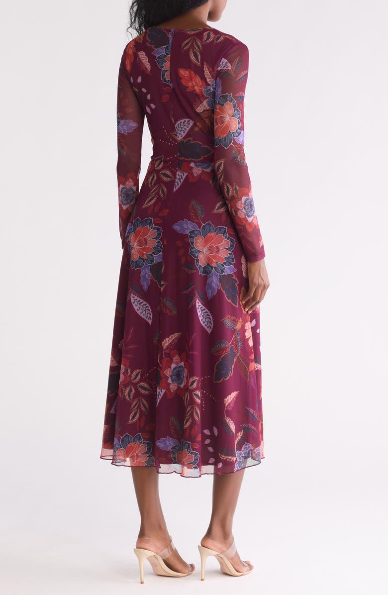 Vince Camuto Floral Shirred Long Sleeve Mesh Midi Dress, Alternate, color,