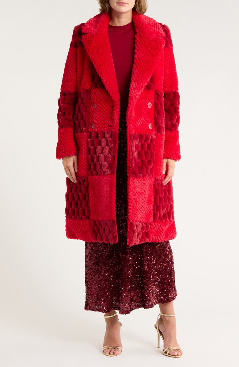 Alice + Olivia Moore Check Faux Fur Coat, Main, color, 