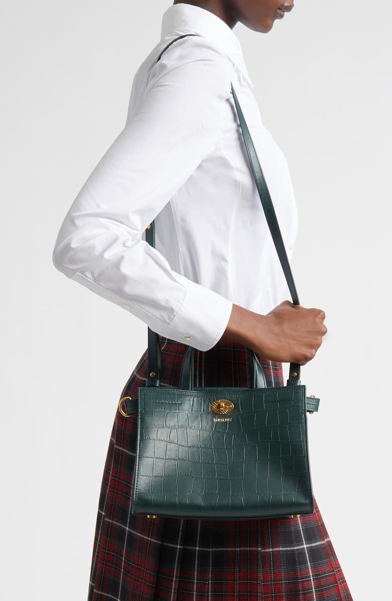 Burberry Mini Cotswolds Croc Embossed Leather Tote, Alternate, color, Ivy