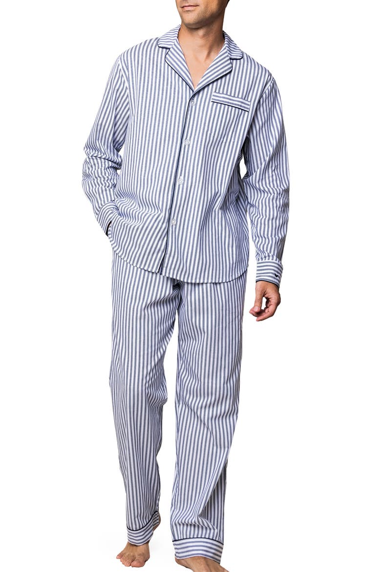 French Ticking Cotton Twill Pajamas, Main, color, NAVY