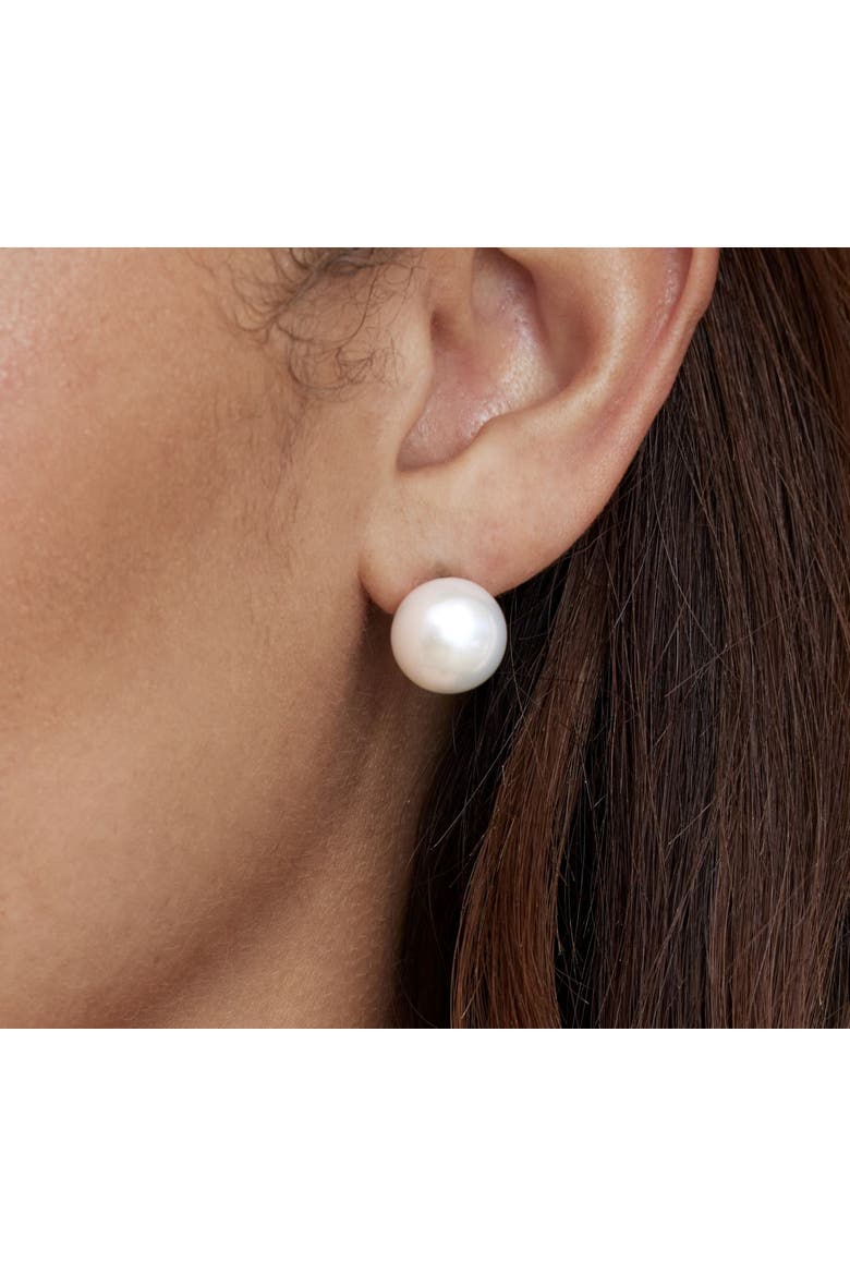 12mm White Freshwater Round Pearl Stud Earrings, Alternate, color, Yellow Gold