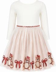 Zunie Kids' Sequin Bear Border Tutu Dress