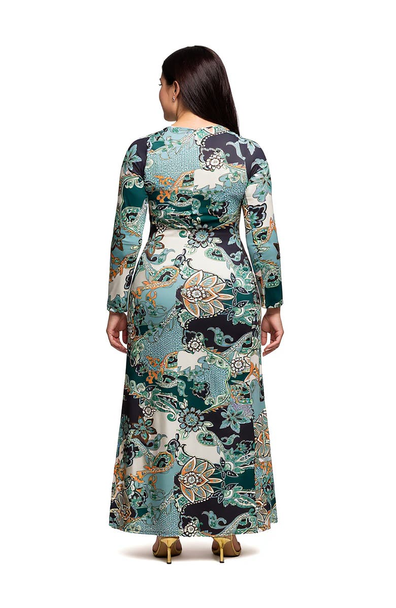 24seven Comfort Apparel Paisley Print Long Sleeve Side Slit Maxi Dress, Alternate, color, Green Multi