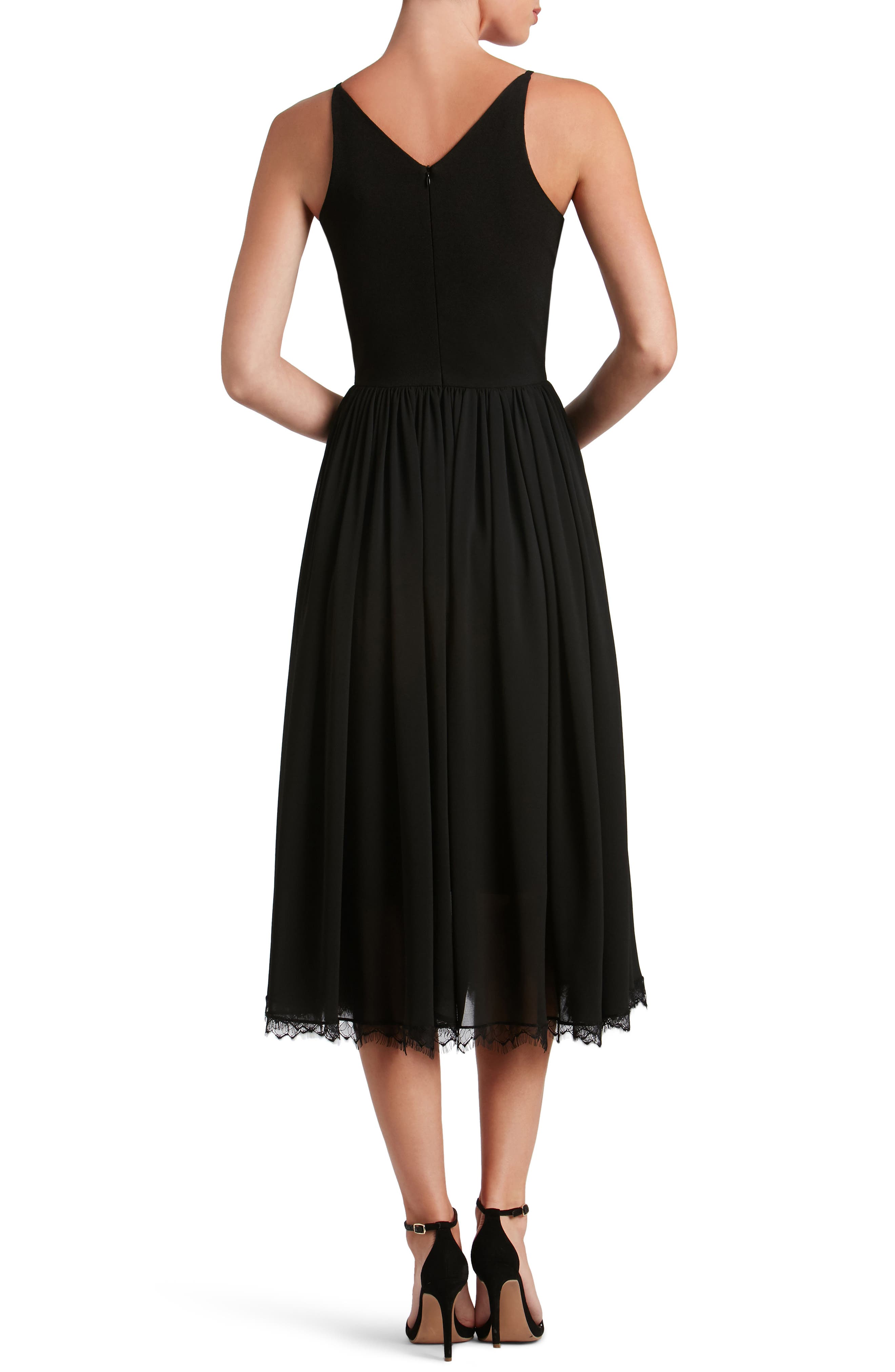 dress the population alicia mixed media Dress The Population Alicia Mixed Media Midi Dress In Bright Fuschia