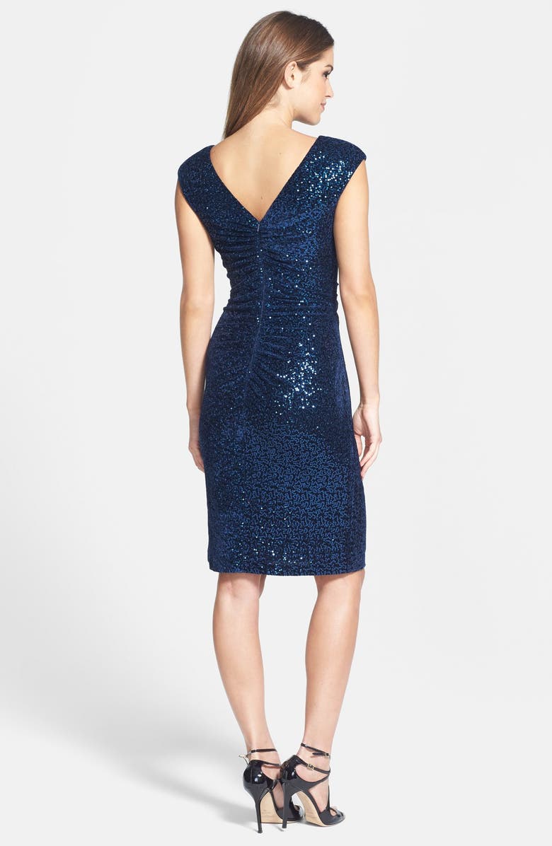 Eliza J Sequin Ruched Velvet Sheath Dress, Alternate, color,