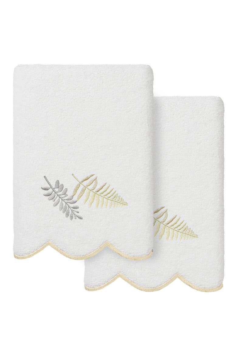Fern Toss Scallop Pack of 2 Hand Towels, Main, color, WHITE/ BEIGE