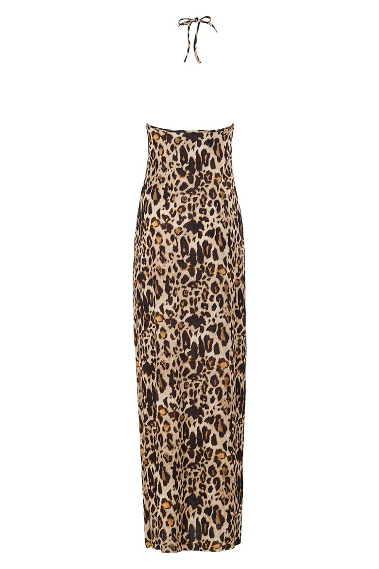 Elise Print Keyhole Halter Cover-Up Maxi Dress, Alternate, color, LEOPARD