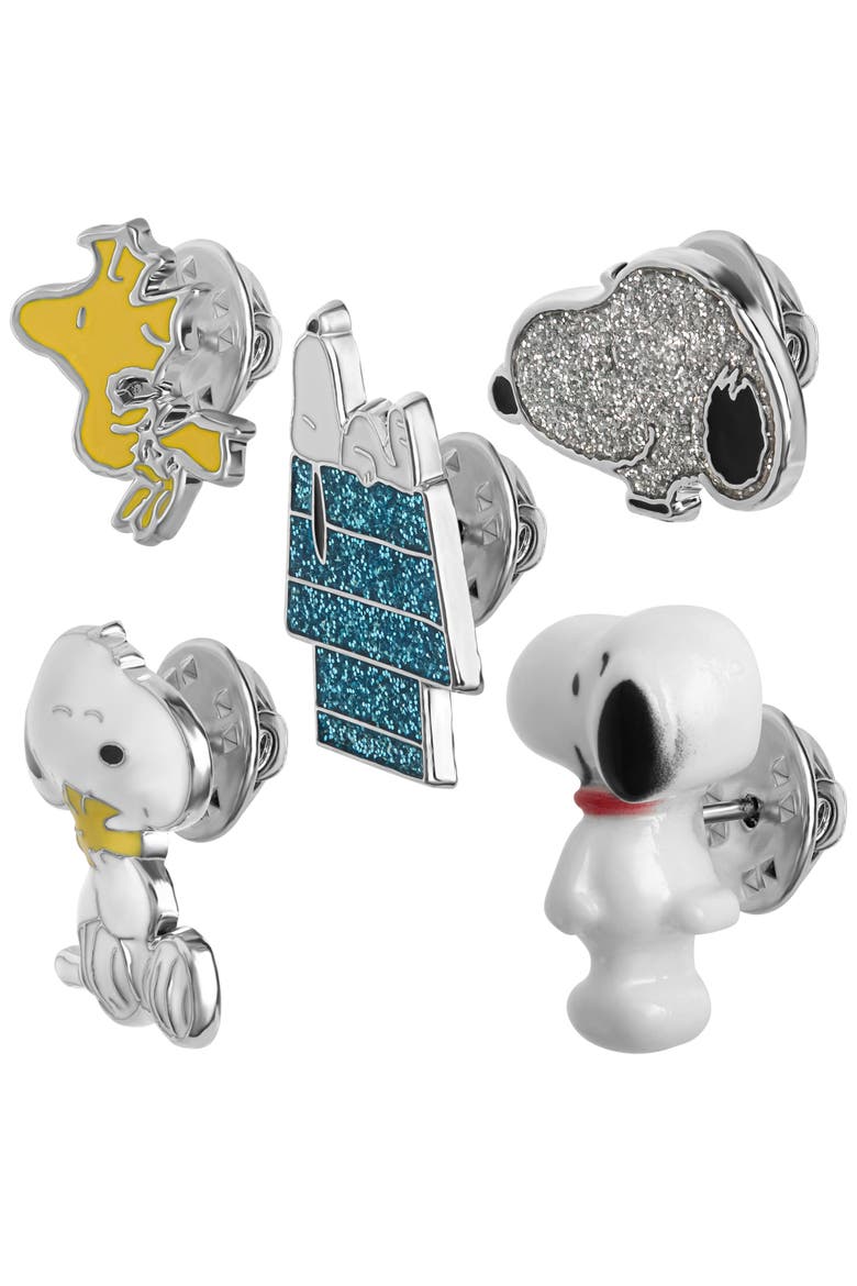 Woodstock and Snoopy Enamel Pin Set 5-Piece Official License, Alternate, color, Silver