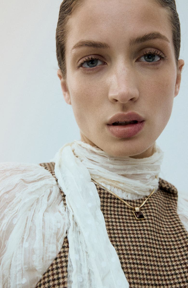 MANGO Gina Knot Detail Houndstooth Microcheck Dress, Alternate, color, Medium Brown