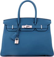 Pre-Owned Hermes Birkin Handbag Blue Togo with Palladium Hardware 30