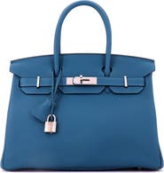 Pre-Owned Hermes Birkin Handbag Blue Togo with Palladium Hardware 30